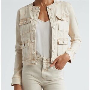 L’AGENCE Yari Collarless Stretch Cotton Jacket Women's Cream Jacket size large